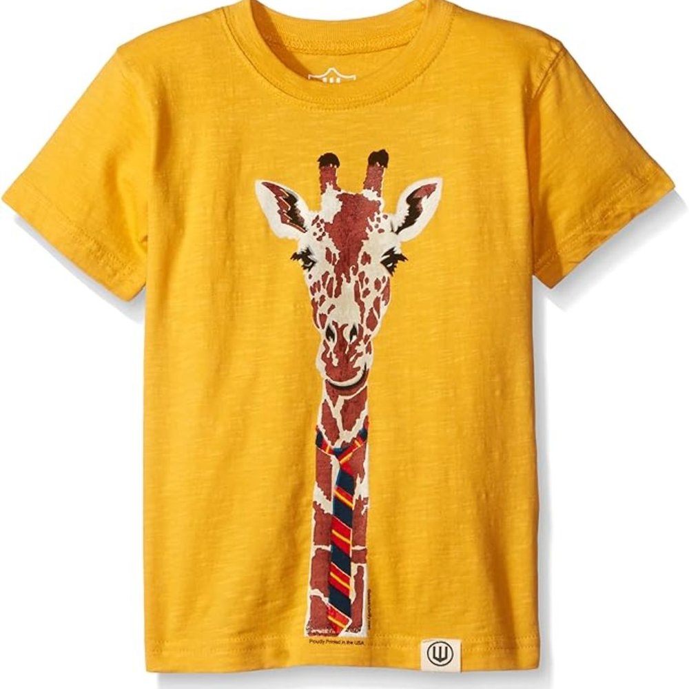 Wes and Willy Giraffe Slub T-shirt, Bold Gold, Size 6